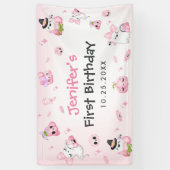 Schattigee Roze Geest Halloween 1e verjaardag Spandoek (Verticaal)