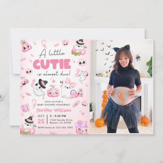Schattigee Roze Geest Halloween Baby shower Party  Kaart (Voorkant)