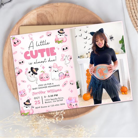 Schattigee Roze Geest Halloween Baby shower Party  Kaart