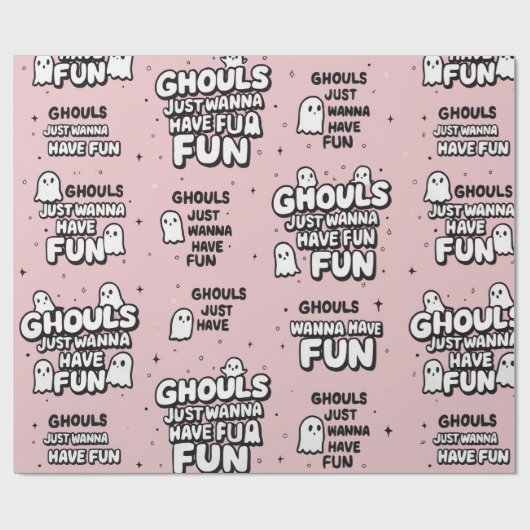 Schattigee Roze Geest Halloween Verjaardag Roze Cadeaupapier (Vlak)