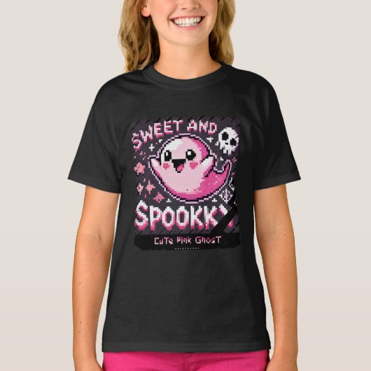 Schattigee Roze Geest: Sweet and Spooky -kinder me T-shirt (Voorkant)