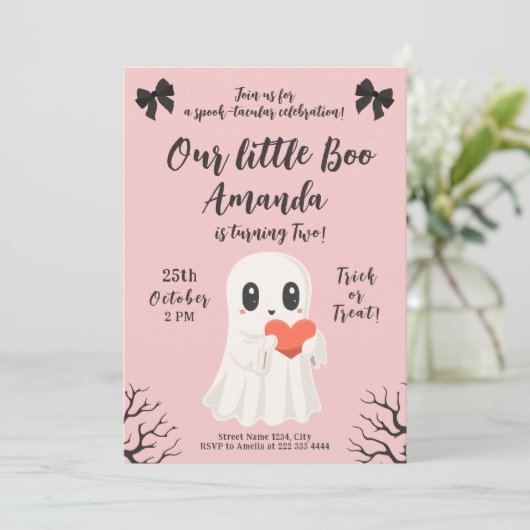 Schattigee Roze Geest Verjaardag Spooky Boo Hallow Kaart (Staand voorkant)