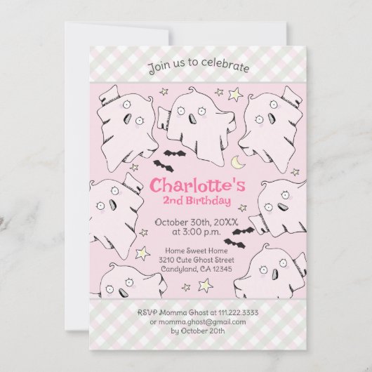 Schattigee roze geesten Kinder Halloween Verjaarda Kaart (Voorkant)