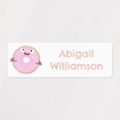 Schattigee roze geglazuurde donut cartoon geperson labels (Design 1)