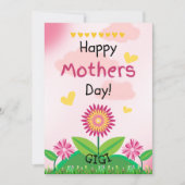 Schattigee Roze Gele Bloem Kinder Moederdag GIGI F Kaart (Voorkant)