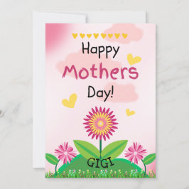Schattigee Roze Gele Bloem Kinder Moederdag GIGI F Kaart