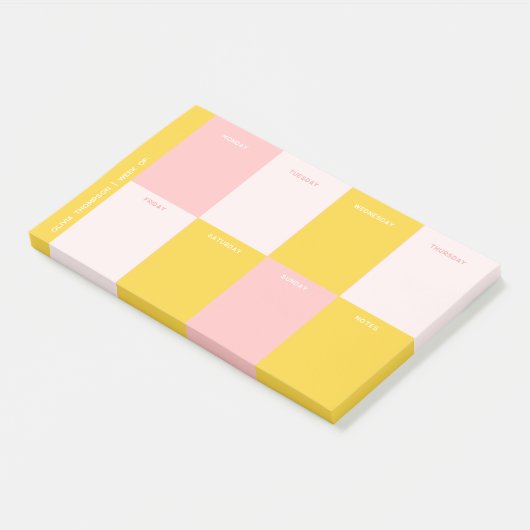 Schattigee roze gele school weekplanner post-it® notes (Schuin)