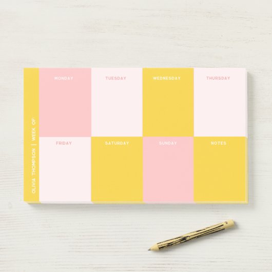 Schattigee roze gele school weekplanner post-it® notes (Op bureau)
