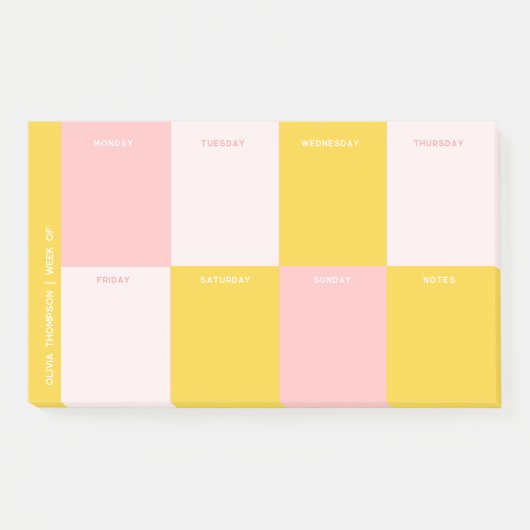 Schattigee roze gele school weekplanner post-it® notes (Voorkant)