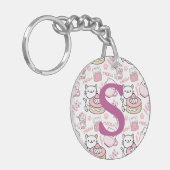 Schattigee roze gepersonaliseerde kat sleutelhanger (Voorkant Links)