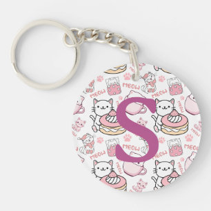 Schattigee roze gepersonaliseerde kat sleutelhanger