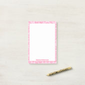 Schattigee roze gepersonaliseerde preppy post-it® notes (Op bureau)