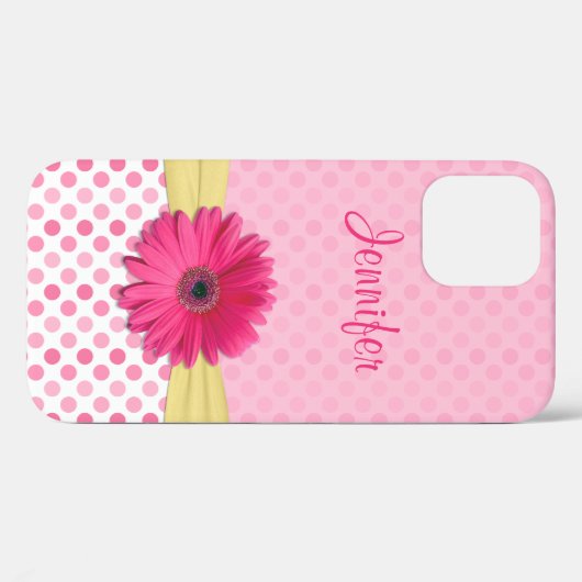 Schattigee Roze Gerbera Daisy Polka Dot Case-Mate iPhone Case (Achterkant (horizontaal))