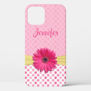 Schattigee Roze Gerbera Daisy Polka Dot iPhone 12 Hoesje