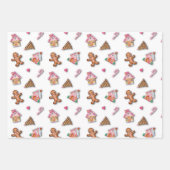 Schattigee Roze Gingerbread Man Cookies, Huizen Inpakpapier Vel (Voorkant 2)