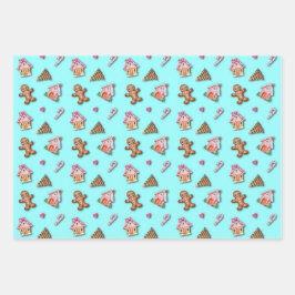 Schattigee Roze Gingerbread Man Cookies, Huizen Inpakpapier Vel