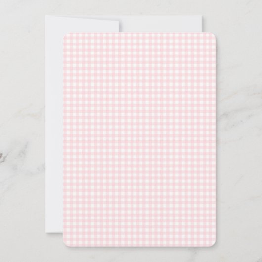 Schattigee Roze Gingham Baby Meisje Vakantie Geboo Aankondiging (Achterkant)