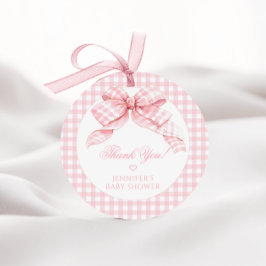 Schattigee Roze Gingham Bow Baby Meisje Douche Dan Bedankjes Labels