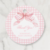 Schattigee Roze Gingham Bow Baby Meisje Douche Dan Bedankjes Labels (Achterkant)