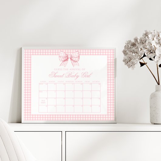 Schattigee Roze Gingham Bow Baby uitgerekende datu Poster