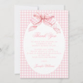 Schattigee Roze Gingham Bow Preppy Baby Meisje Dou Bedankkaart (Voorkant)