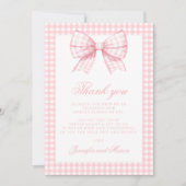 Schattigee Roze Gingham Bow Ribbon Baby Meisje Dou Bedankkaart (Voorkant)