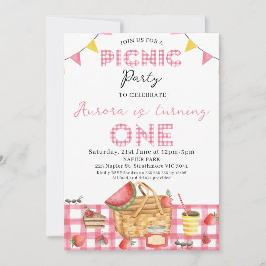 Schattigee Roze Gingham Bunting Flag Picnic 1e ver Kaart (Voorkant)