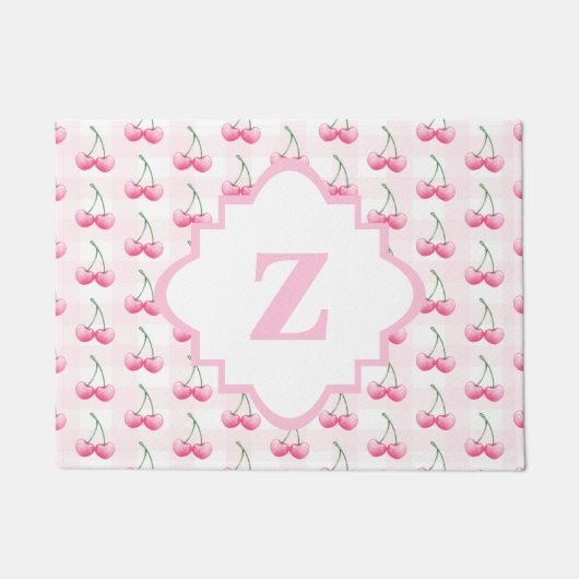 Schattigee Roze Gingham Pattern Waterverf Cherry Deurmat (Voorkant)