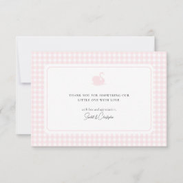 Schattigee Roze Gingham Zwaan Baby shower Dank u k Kaart