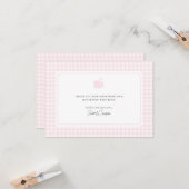 Schattigee Roze Gingham Zwaan Baby shower Dank u k Kaart (Voorkant / Achterkant in situ)