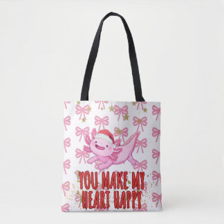 Schattigee roze girly axolotl tote bag