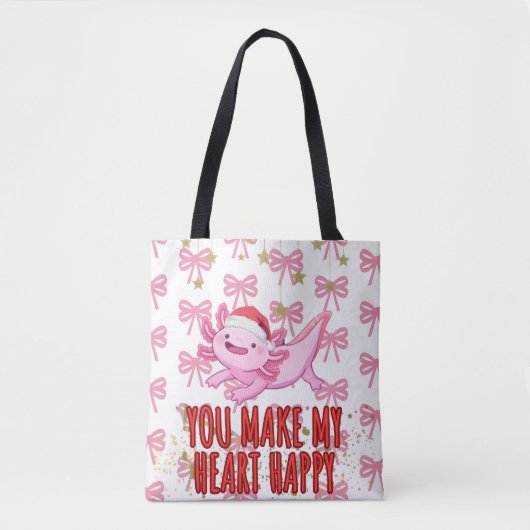Schattigee roze girly axolotl tote bag (Voorkant)
