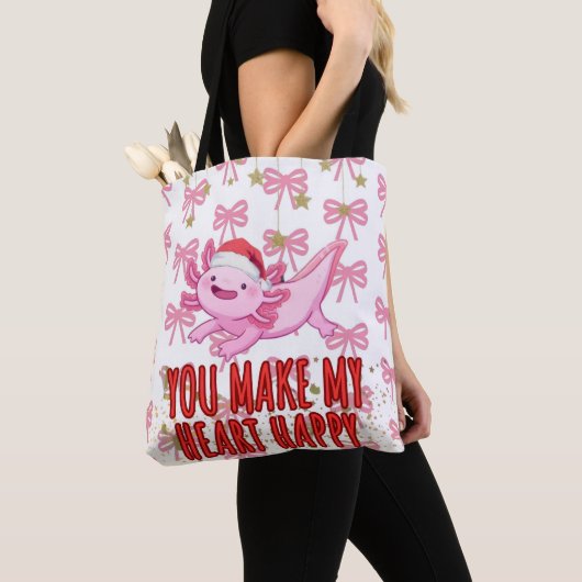 Schattigee roze girly axolotl tote bag (Dichtbij)