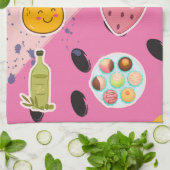 Schattigee roze girly Fruit en Dessert illustratie Theedoek (Gevouwen)