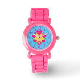 Schattigee roze girly harten, en bloemen monogram  horloge