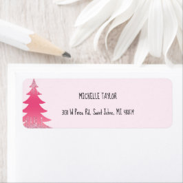 Schattigee roze glitter kerstboom etiket