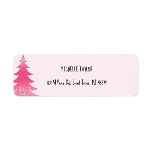 Schattigee roze glitter kerstboom etiket (Voorkant)