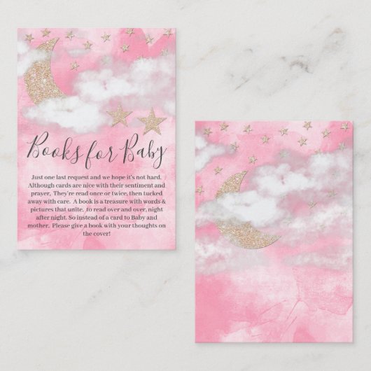 Schattigee Roze Glitter Moon Stars Boeken voor Bab Informatiekaartje (Voorkant / Achterkant)