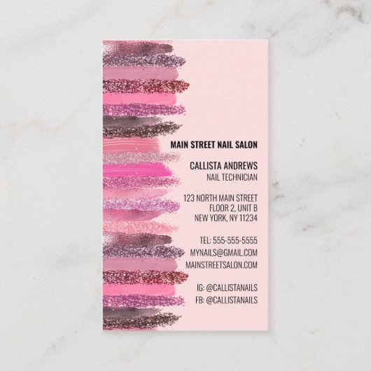 Schattigee Roze Glitter Nagellak Nageltechnicus Visitekaartje (Achterkant)