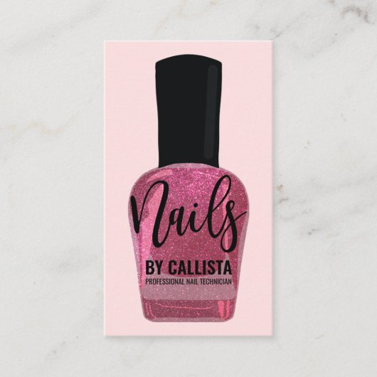 Schattigee Roze Glitter Nagellak Nageltechnicus Visitekaartje (Voorkant)