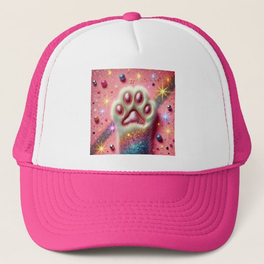 Schattigee roze glitter paw trucker hoed! trucker pet (Voorkant)