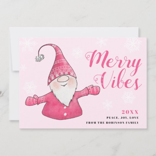 Schattigee Roze Gnoom Merry Vibes Kerstmis Feestdagenkaart (Voorkant)