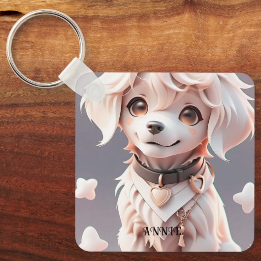 Schattigee Roze Golden Retriever Kinder aangepaste Sleutelhanger (Voorkant)