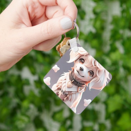 Schattigee Roze Golden Retriever Kinder aangepaste Sleutelhanger (Hand)