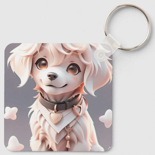 Schattigee Roze Golden Retriever Kinder aangepaste Sleutelhanger (Achterkant)