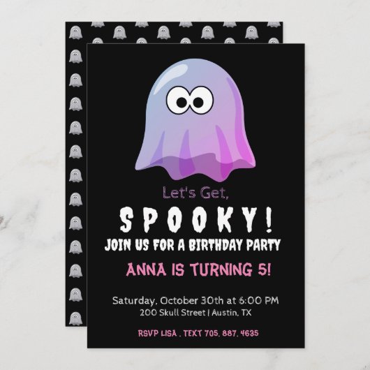 Schattigee Roze Google Eyes Ghost: Spooky & Whimsi Kaart (Voorkant / Achterkant)