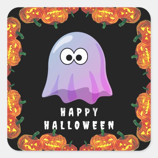 Schattigee Roze Google Eyes Ghost: Spooky & Whimsi Vierkante Sticker (Voorkant)