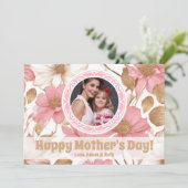 Schattigee Roze Gouden Bloemen Foto Moederdag Kaar Kaart (Staand voorkant)