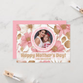 Schattigee Roze Gouden Bloemen Foto Moederdag Kaar Kaart (Voorkant / Achterkant in situ)