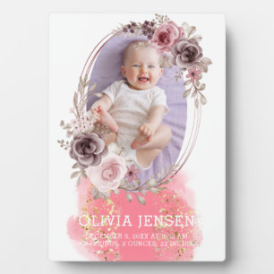 Schattigee Roze Gouden Bloemen Waterverf Baby Gebo Fotoplaat